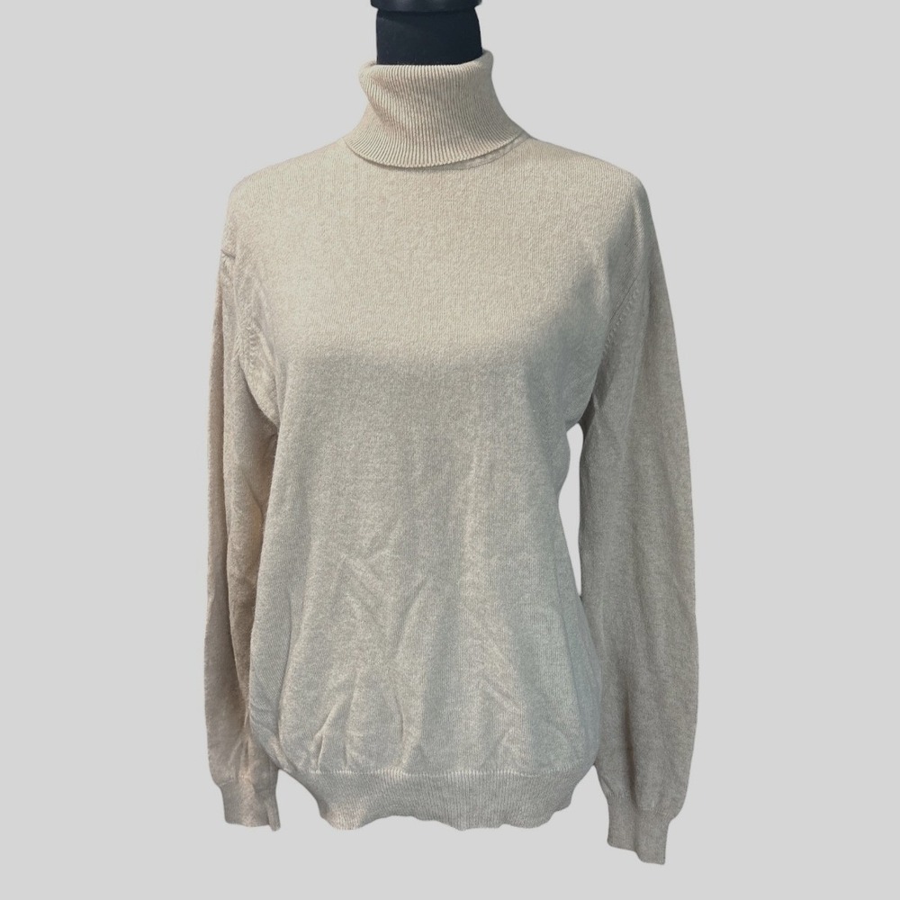 Vintage Country Shop Cashmeres Light Tan Turtleneck Sweater, Large, Luxury